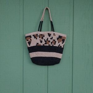 Elegant Black and Tan Patterned Tote Bag